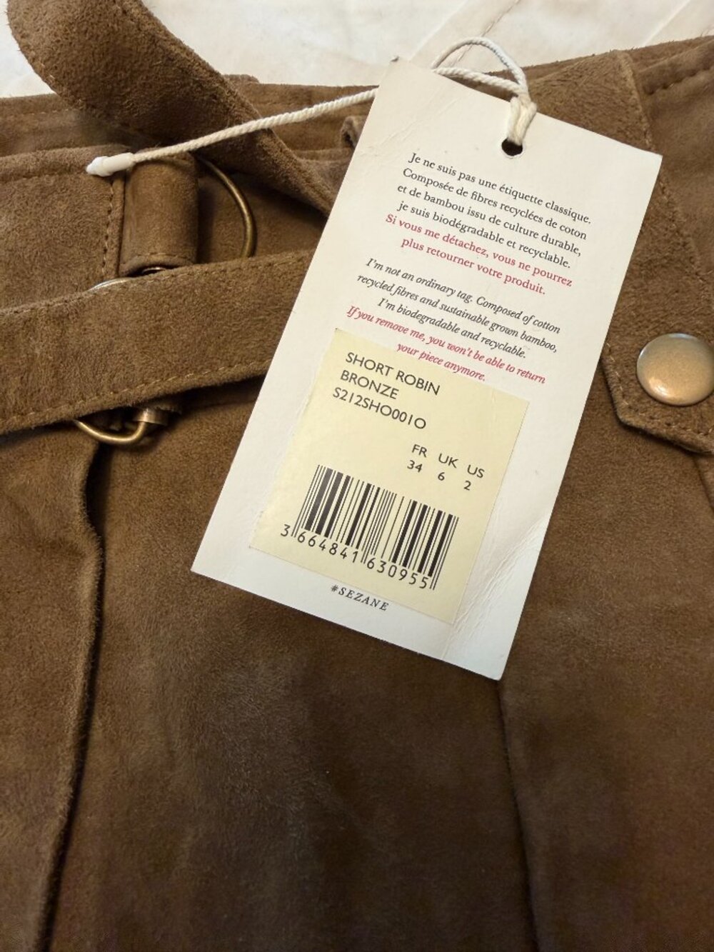 Sezane Robin Short Seude Bronze Size 2 - Picture 4 of 4